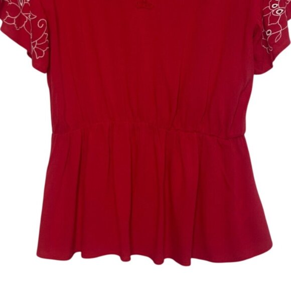 Maurices Flutter Sleeve Top Womens Small Red New WOT Embroidered Details - Picture 4 of 7